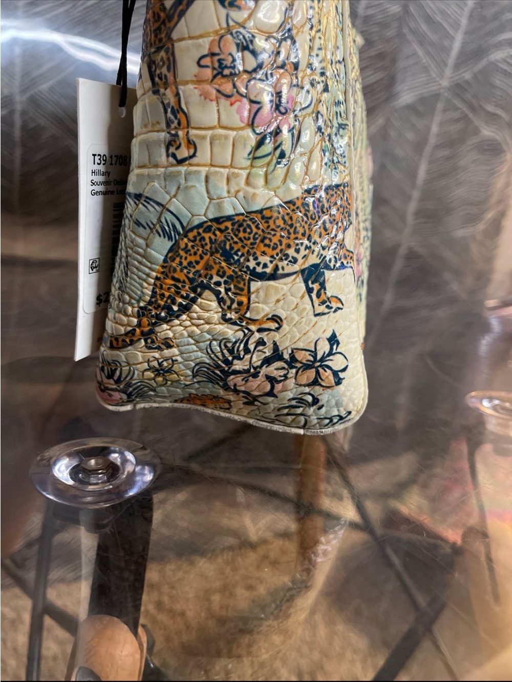 Brahmin Cream Tropical Croc-Embossed Crossbody with Teal & Orange Accents - Picture 8 of 11